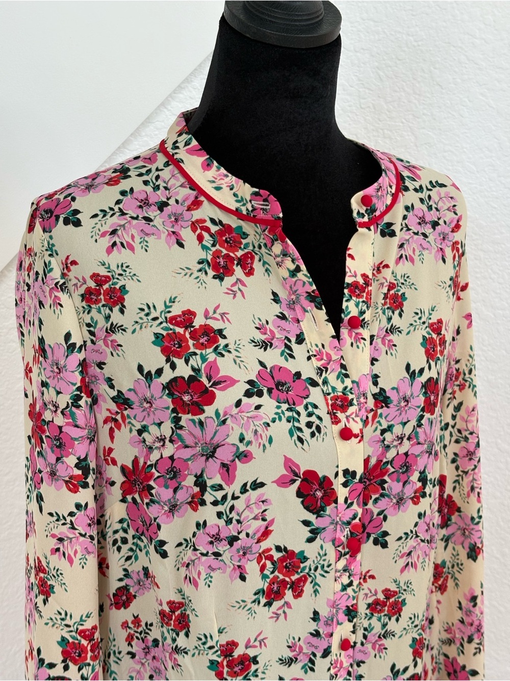 Floral Cream Maxi Dress with Pink & Red Blooms